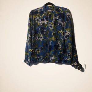 Susan Graver Printed Woven Zip-Front Bomber Jacket Size Medium